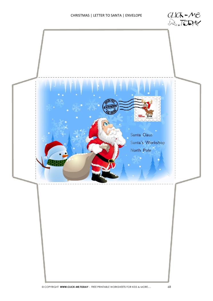 Wonderful envelope to Santa template with snowman and stamp 68
